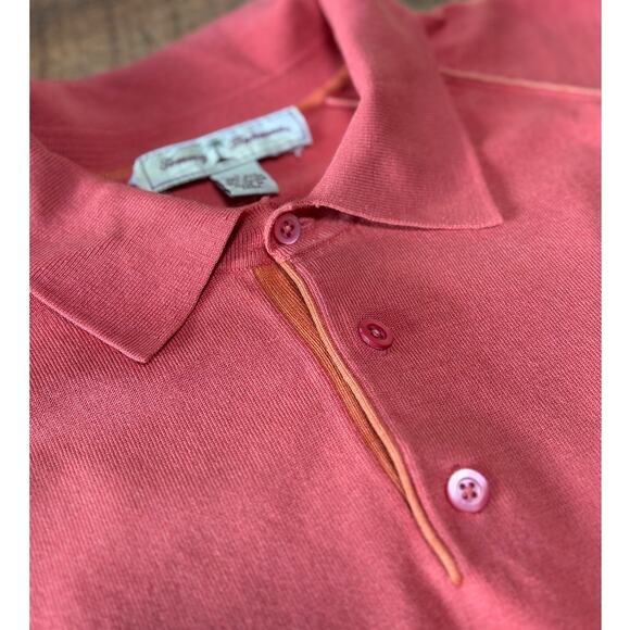 Mens Tommy Bahama Coral Orange Silk Blend Short Sleeve Summer Polo Shirt Large - Picture 5 of 8
